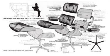 Vintage Eames anatomy of chair with labels.